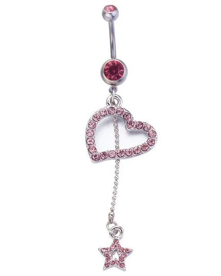 Steel Belly Button Rings Pink Crystal Piercing Navel Heart Style Navel Piercing Earring Belly Piercing Sexy Body Jewelry Ombligo