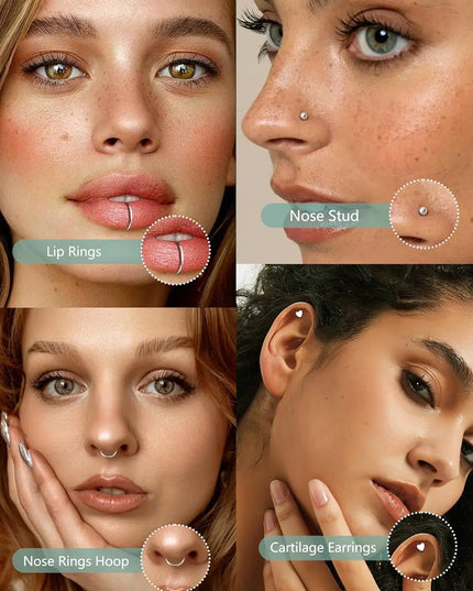 Bobisty 1Pc Nose Rings for Women Men Surgical Stainless Steel Retainer Clear Nose Rings Hoops Cartilage Tragus Piercing Jewelry