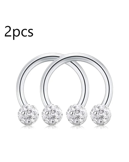 WKOUD 2pcs Crystal & Ball Nose Septum Horseshoe Earring Eyebrow Lip Helix Tragus Cartilage Piercing Ring 8mm