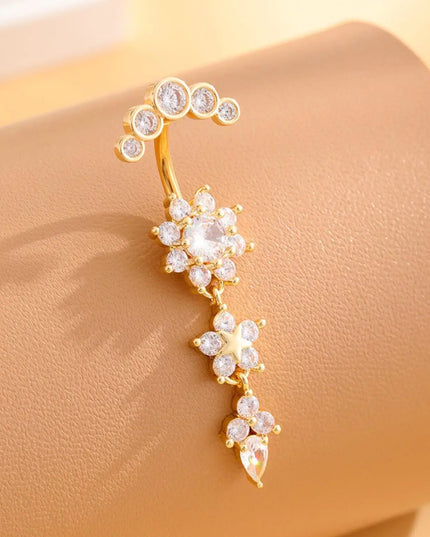 Golden Belly Button Rings 316L Surgical Steel Drop Dangle Navel Ring Flower Zircon Crystal Navel Belly Piercing Fashion Jewelry