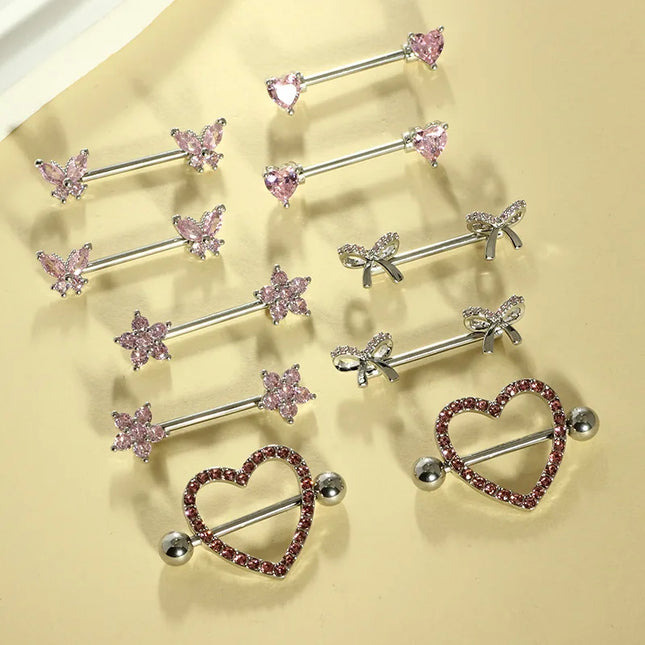 Nipple Piercing Jewelry 14G Stainless Steel Nipple Rings for Women Heart Butterfly Flower Bow Nipple Barbells