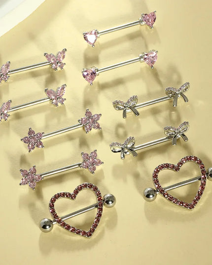 Nipple Piercing Jewelry 14G Stainless Steel Nipple Rings for Women Heart Butterfly Flower Bow Nipple Barbells
