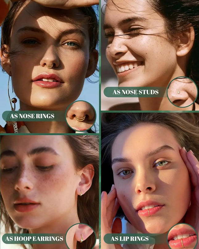 Florideco 14K Gold Plated Nose Rings for Women Men 20G Stainless Steel Nose Rings Hoops L Shaped Studs Nostril Piercings Jewelry