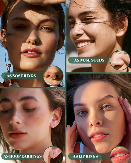 Florideco 14K Gold Plated Nose Rings for Women Men 20G Stainless Steel Nose Rings Hoops L Shaped Studs Nostril Piercings Jewelry