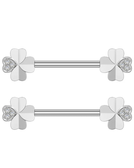 2pcs Lettering Sexy Nipple Piercing Jewelry Buttefly Cat Flower Dangled Stainless Steel Nipple Rings for Women Girls 1.6*16mm