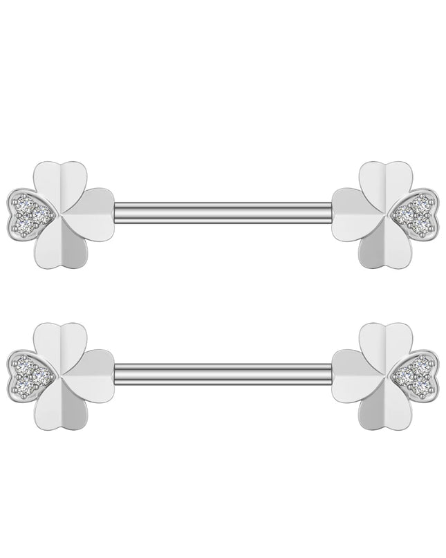 2pcs Lettering Sexy Nipple Piercing Jewelry Buttefly Cat Flower Dangled Stainless Steel Nipple Rings for Women Girls 1.6*16mm