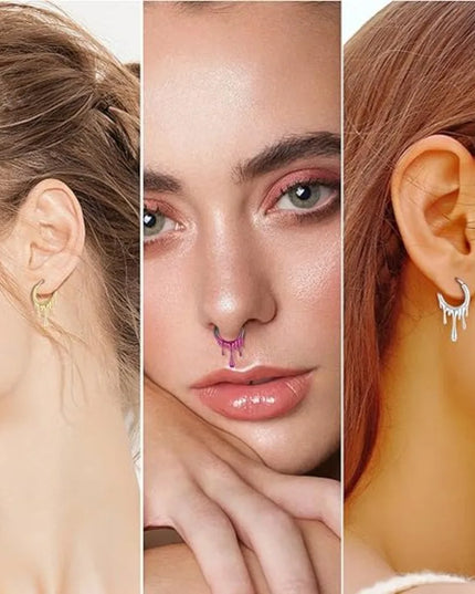1Pcs Ombre Color Stainless Steel Nose Ring 18G Septum Ring Lava Irregular Pattern Earring Jewelry 10mm