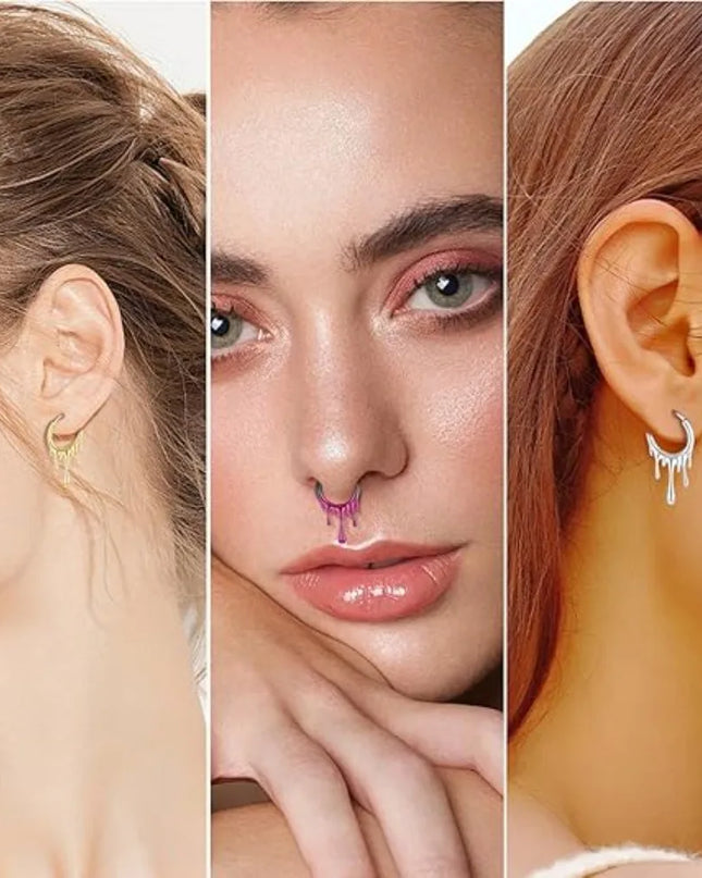 1Pcs Ombre Color Stainless Steel Nose Ring 18G Septum Ring Lava Irregular Pattern Earring Jewelry 10mm