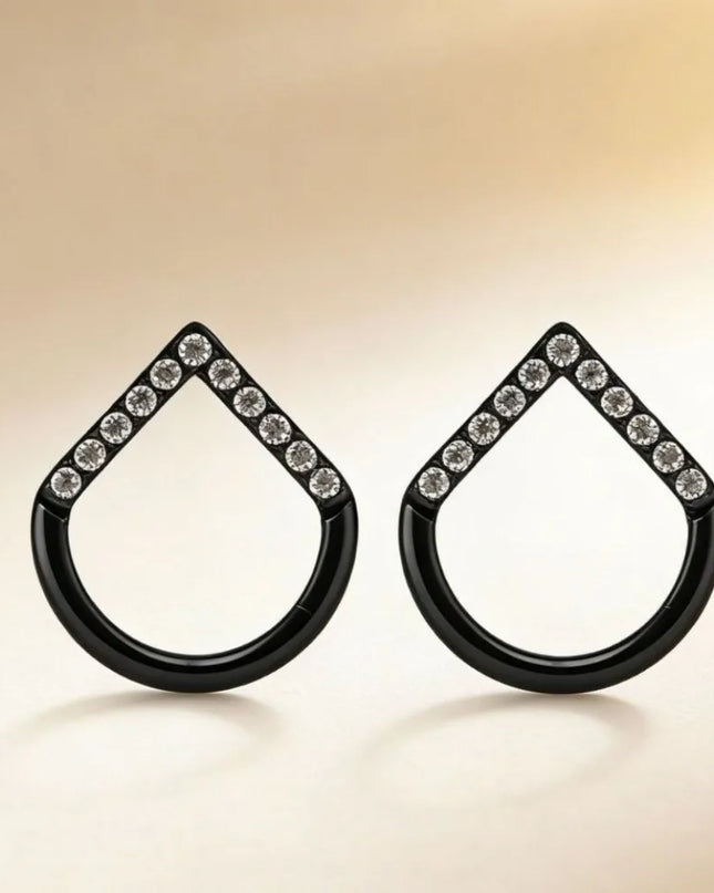 Golden Surgical Steel Septum Nose Clicker Hinged Teardrop Shape Rhinestone Nose Ring Black Gold Body Piercing Jewelry Women