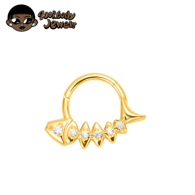 G23 Titanium Fishbone Spike Nose Ring Hinged Clicker Septem Piercing Gothic Zircon Anodized Segment Hoop Ring Daith Earring