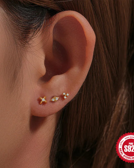 CANNER 1PC 925 Sterling Silver Flat Bottom Piercing Earring for Women Exquisite Crown Ear Studs Cartilage Earring Fine Jewelry
