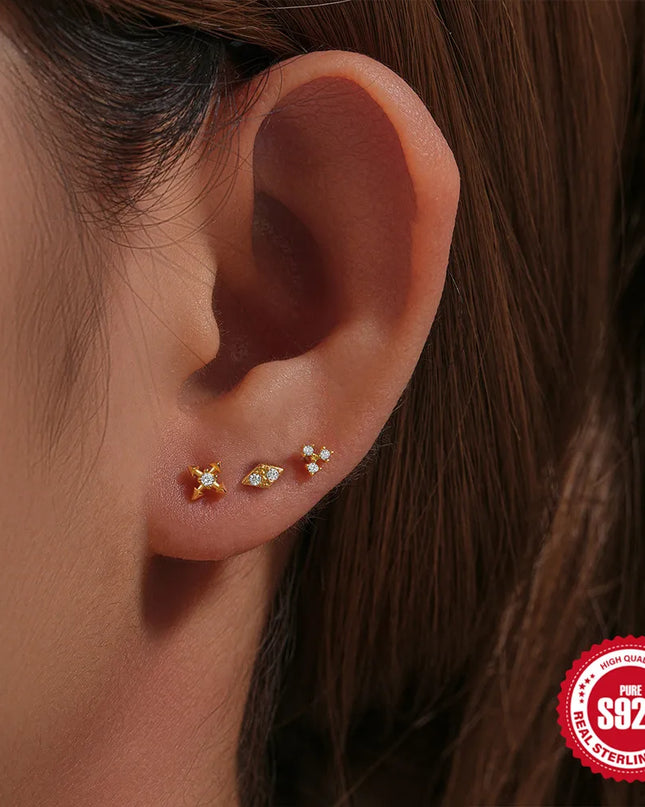 CANNER 1PC 925 Sterling Silver Flat Bottom Piercing Earring for Women Exquisite Crown Ear Studs Cartilage Earring Fine Jewelry