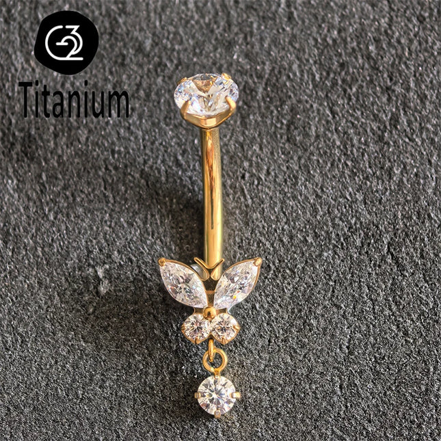 ASTM F136 G23 Titanium Belly Navel Piercing Butterfly Belly Button Rings  For Women Rhinestone Navel Rings Belly Body Jewelry