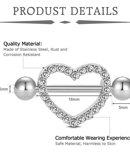 1Pair Heart Shaped Nipple Rings Piercing Jewelry for Women Sexy Clips Stianless Steel Nipple Ring Clamps Pierced Body Jewelry