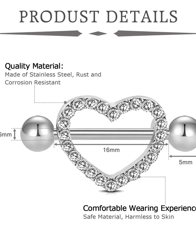 1Pair Heart Shaped Nipple Rings Piercing Jewelry for Women Sexy Clips Stianless Steel Nipple Ring Clamps Pierced Body Jewelry