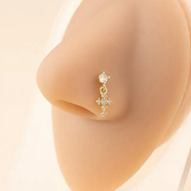 Dangle Nose Rings For Women Cross Zircon Nose Piercing Jewelry L Shape Nose Studs Body Jewelry Accessories