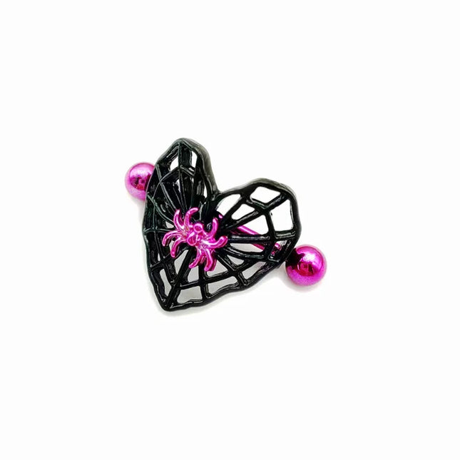Cute Peach Heart Spider Web Nipple Piercing Two-color Electroplating Stainless Steel Nipple Ring Piercing Jewelry Wholesale