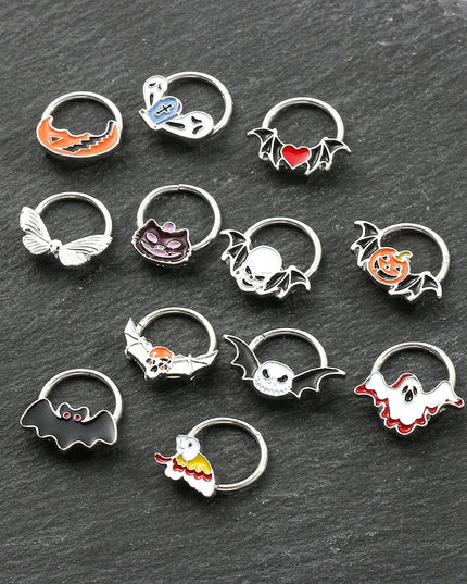 Halloween Gift Hinged Segment Nose Ring Women Ear Rings Nose Piercing Ghost Bat Ear Nose Septum Piercing Body Jewelry