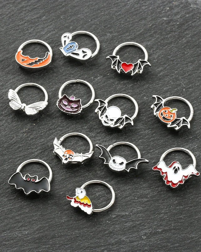 Halloween Gift Hinged Segment Nose Ring Women Ear Rings Nose Piercing Ghost Bat Ear Nose Septum Piercing Body Jewelry