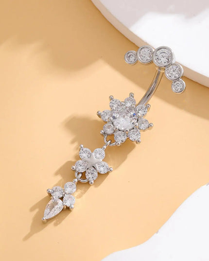 Golden Belly Button Rings 316L Surgical Steel Drop Dangle Navel Ring Flower Zircon Crystal Navel Belly Piercing Fashion Jewelry