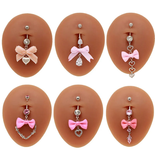 Beautiful Bow Belly Button Ring for Women Heart-shaped Belly Piercing Jewerly Surgical Steel Body Piercing Jewelry