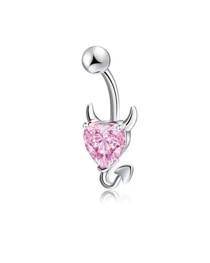 Stainless Steel Navel Belly Button Ring Heart Cubic Zirconia Cute Devil Design Perfect Gift for Girlfriend