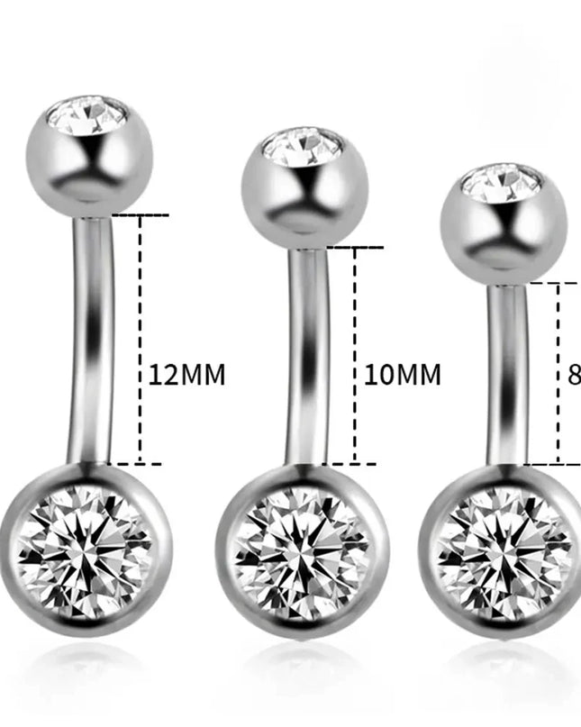 Double Gem Belly Button Rings Stainless Steel Crystal Rhinestone Navel Rings Barbells Studs Women Girls Body Piercing Jewelry