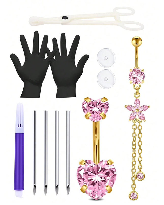 Belly Piercing Kit 12Pcs Belly Button Piercing Kit Includes 2Pcs 14G Belly Button Rings 1Pc Piercing Clamp 4Pc Piercing Needles