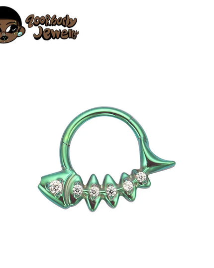 G23 Titanium Fishbone Spike Nose Ring Hinged Clicker Septem Piercing Gothic Zircon Anodized Segment Hoop Ring Daith Earring