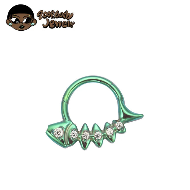 G23 Titanium Fishbone Spike Nose Ring Hinged Clicker Septem Piercing Gothic Zircon Anodized Segment Hoop Ring Daith Earring