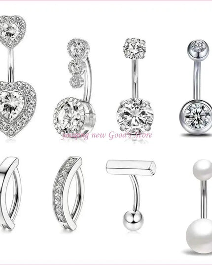 57QA Versatile Belly Button Rings Set of 8 Stainless Steel Navel Rings Body Piercing