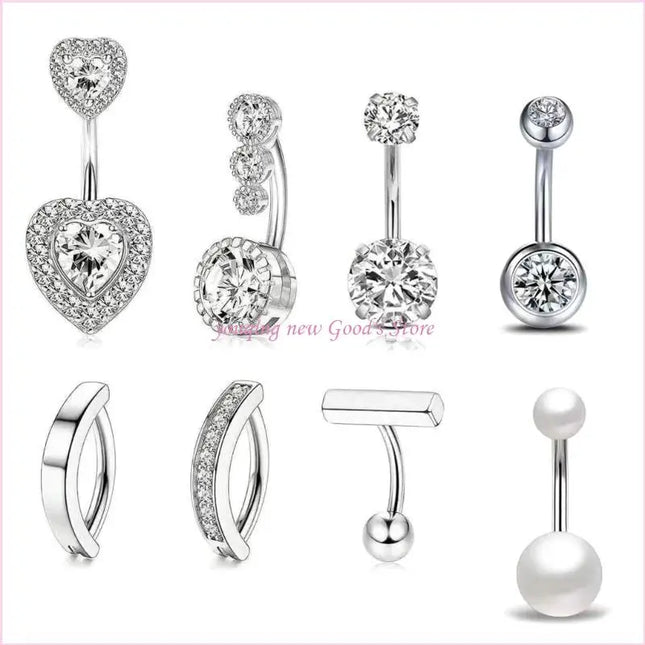 57QA Versatile Belly Button Rings Set of 8 Stainless Steel Navel Rings Body Piercing