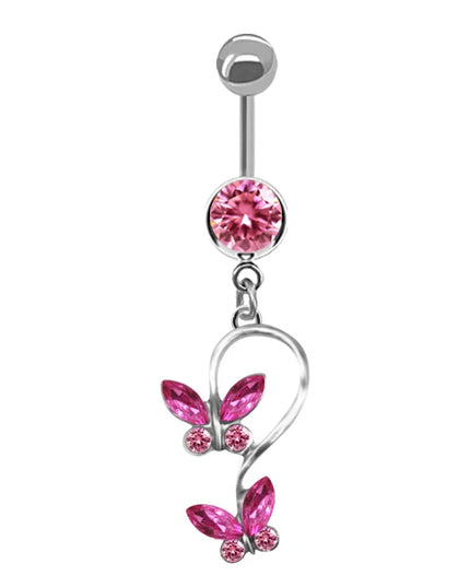 Belly Button Ring For Women Trendy Pink Butterfly Cute Cat Design Sexy Fashion Navel Rings Stainless Steel Piercing Jewelry