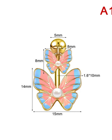 Pink Crystal Pendant Belly Button Rings For Women Stainless Steel Navel Piercing Jewelry Rabbit Heart Bear Butterfly Belly Rings