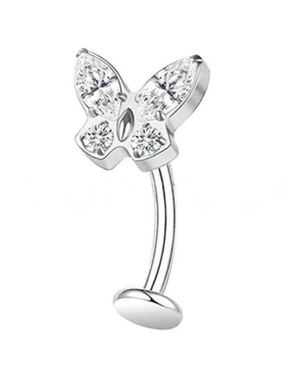 14G G23 Titanium Curved Belly Button Ring with White Zirconia Flat Implantable Navel Jewelry Elegant Pin-Type Piercing Accessory
