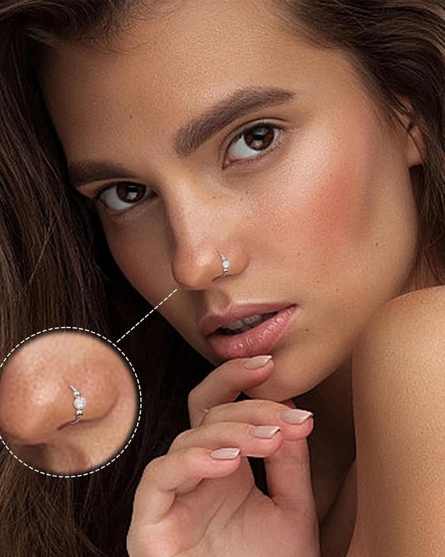 Surgical Steel Nose Rings Hoop 18g 20g Opal Septum Rings 8mm/10mm Nose Piercing Jewelry Cartilage Earring for Women
