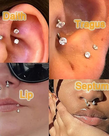 6/2pcs Horseshoe Nose Rings With L-Shape Nose Stud, Stainless Steel Rianbow CZ Nose Ring,, Lip Eyebrow Helix Ear Piercing