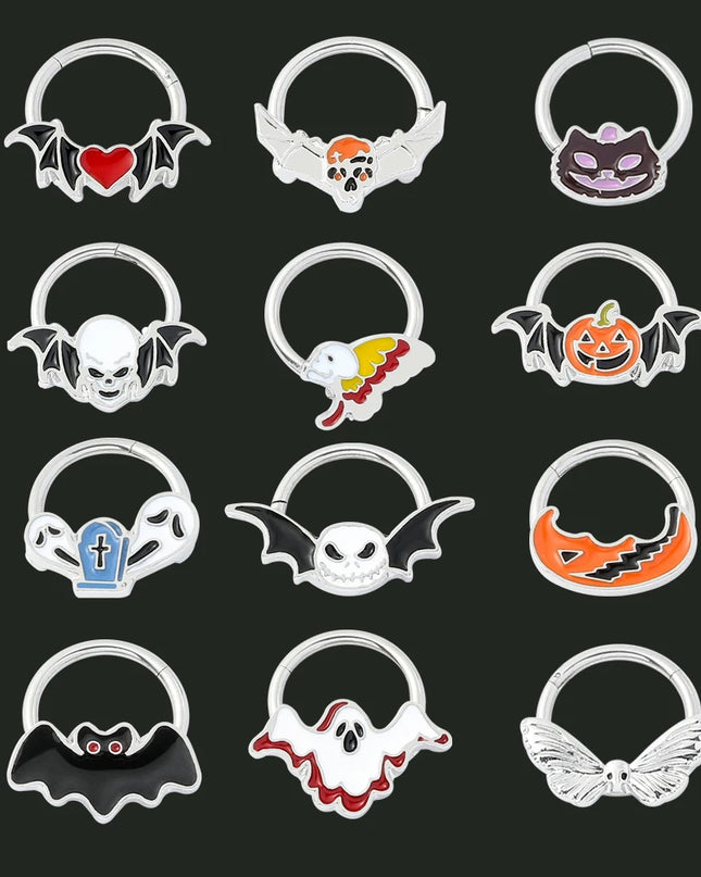 Halloween Gift Hinged Segment Nose Ring Women Ear Rings Nose Piercing Ghost Bat Ear Nose Septum Piercing Body Jewelry