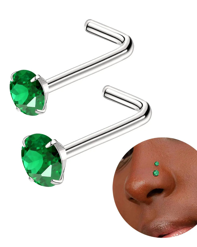 316L Stainless Steel Opal Bead Nose Ring Hoop L-Shaped CZ Nose Stud Set Septum Piercing Nose Jewelry