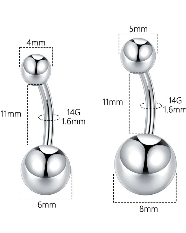 1pc Titanium 6/8/10/12mm Belly Button Ring With Double Ball Top Internally Threaded Navel Piercing Body Jewelry