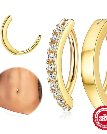 CANNER 1PC 925 Sterling Silver Smooth Abdominal Puncture Belly Button Buckle For Women Ins Minimalist Zircon Fine Body Jewelry