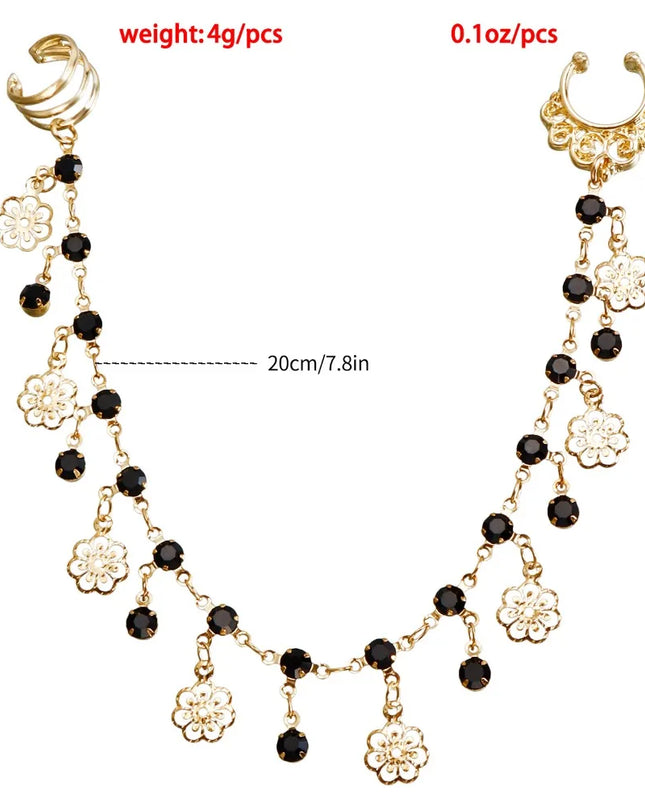 Body Jewelry Earring with Nose Ring Fashion Trendy Nose Clip Rings Gold& Black Fringe Long Chain Tassel Nose Clip Perform