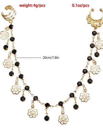 Body Jewelry Earring with Nose Ring Fashion Trendy Nose Clip Rings Gold& Black Fringe Long Chain Tassel Nose Clip Perform