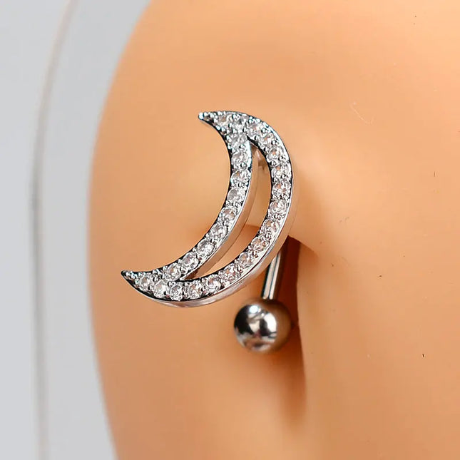 1Piece 14G Stainless Steel Belly Button Rings Crystal Zircon Moon Navel Rings Earring Belly Piercing Sexy Body Jewelry Ombligo
