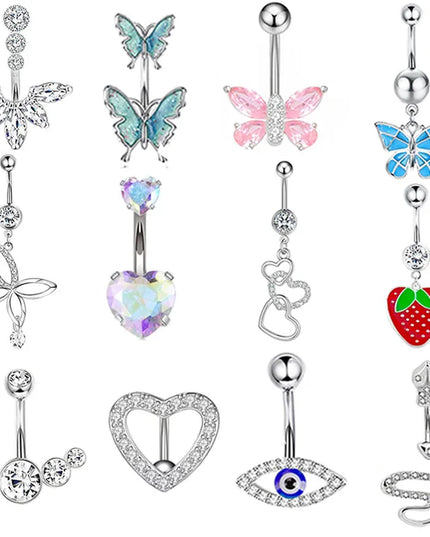 1PCS Butterfly Belly Button Piercing Jewelry 14G Heart Belly Ring Body Piercing Bee Navel Piercing Belly Bars Piercing Ombligo