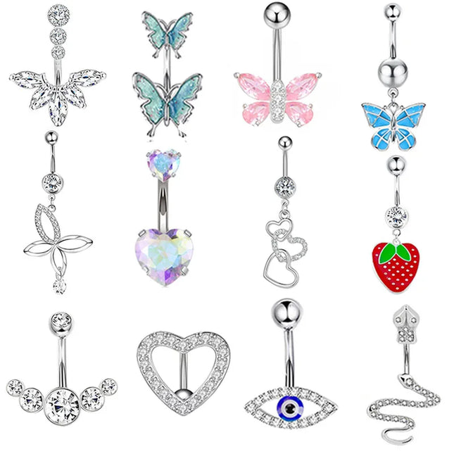 1PCS Butterfly Belly Button Piercing Jewelry 14G Heart Belly Ring Body Piercing Bee Navel Piercing Belly Bars Piercing Ombligo