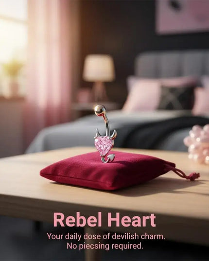 Stainless Steel Navel Belly Button Ring Heart Cubic Zirconia Cute Devil Design Perfect Gift for Girlfriend