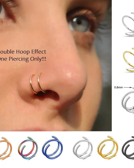 1 Piece Double Layers Stainless Steel Nose Ring Studs for Women 20G Hoops Twist Cartilage Tragus Septum Piercings Body Jewelry