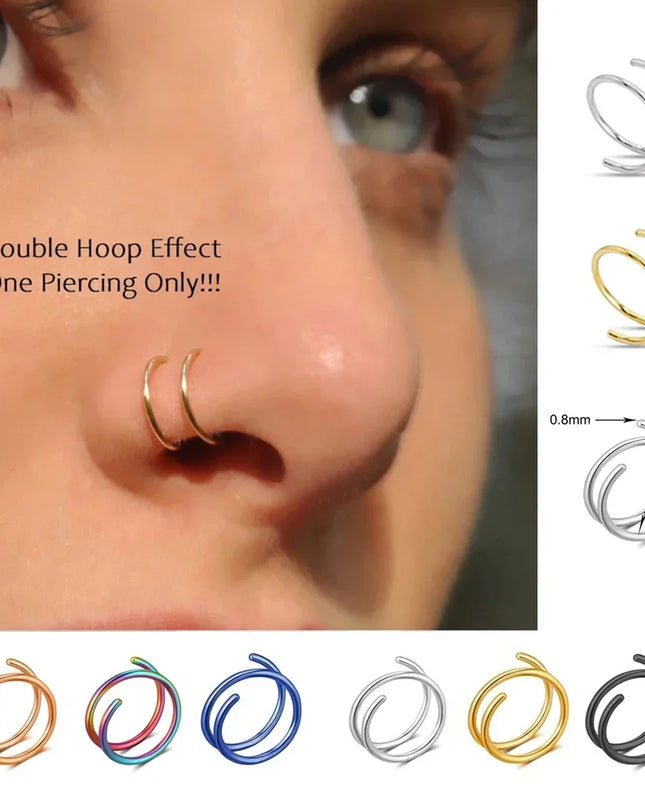 1 Piece Double Layers Stainless Steel Nose Ring Studs for Women 20G Hoops Twist Cartilage Tragus Septum Piercings Body Jewelry