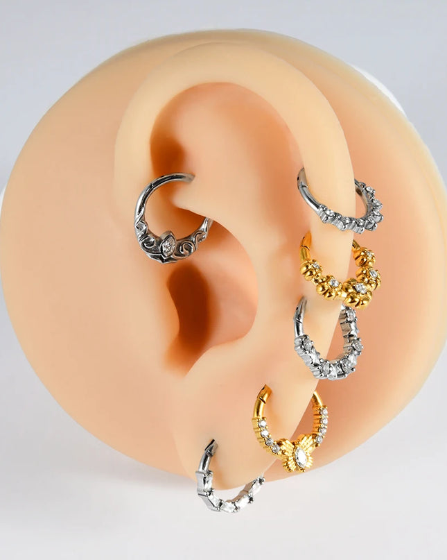 Stainless Steel Hinged Star Septum Clicker Nose Hoop Ring Flower Ear Tragus Stud Catilage Daith Helix CZ Earrings Piercing 16G
